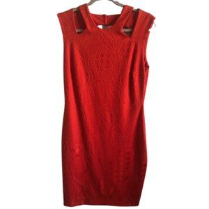CACHE red embossed print cutout bodycon dress 8
